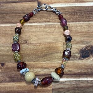 Fall Colors 🍁 Chunky Glass and Stone Handcrafted Necklace with Silver Accents